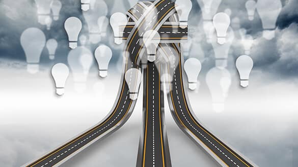 Roads converging into innovative ideas